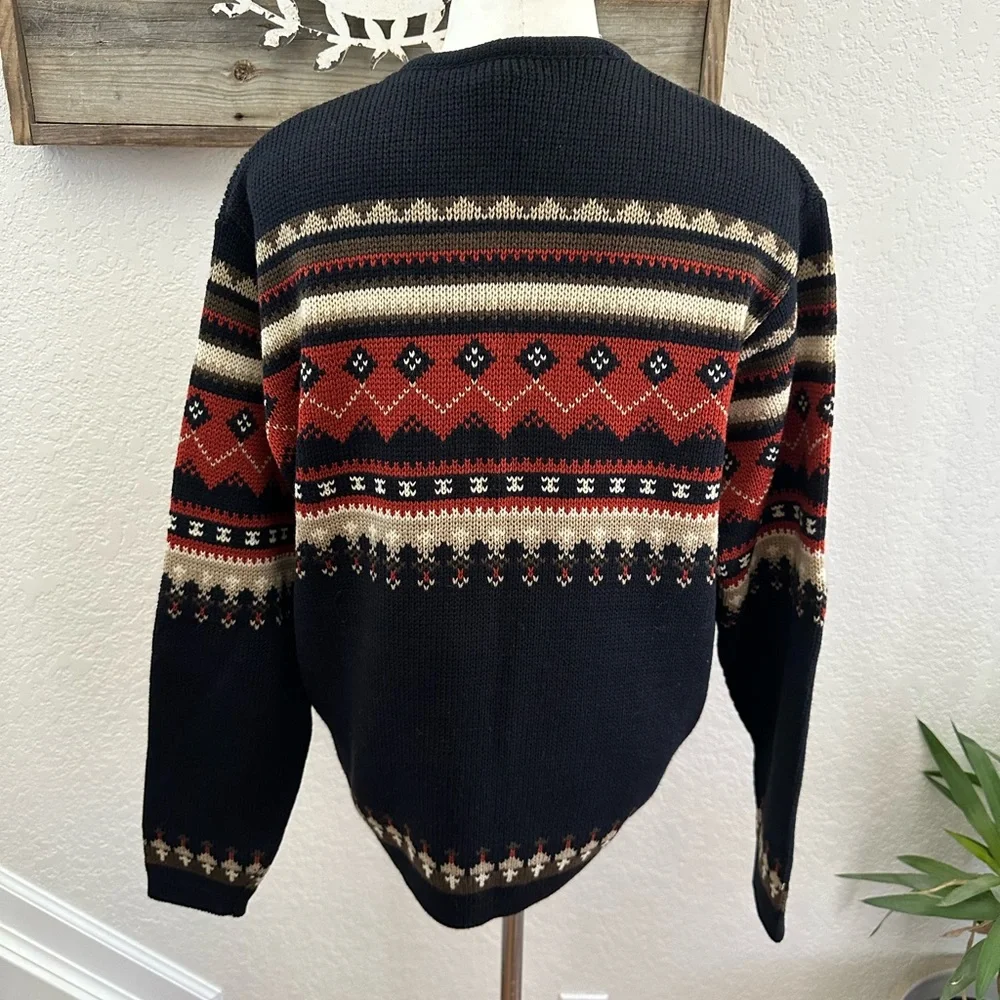 VTG Caldwell Pure Virgin Wool Hand Knit 70’s Patterned Cardigan Sweater FLAW - Picture 2 of 7